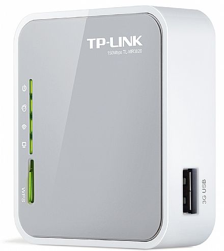Roteador Wi-Fi Portátil TP-Link TL-MR3020 - 150Mbps - Modo Roteador 3G/4G, Roteador, Roteador Cliente WISP e Roteador de Viagem (Modo AP) - Porta Wan/Lan e USB