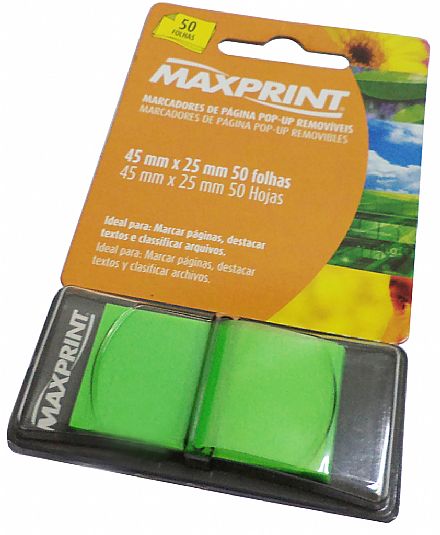 Marcadores de Páginas Pop-Up Removíveis - 45mm x 25mm - 50 Folhas - Verde - MaxPrint 742003