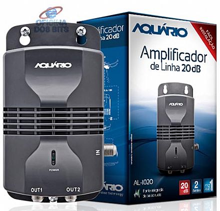 Amplificador de Linha Aquario AL-1020 - 20db - Amplifica Sinais VHF/UHF/HDTV