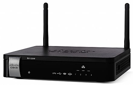 Roteador Wi-Fi Cisco RV130W - 4 portas Gigabit - 10 tuneis VPN Túnel / IPsec - USB para Modem 3G/4G - Repetidor e Access Point - RV130W-A-K9-NA