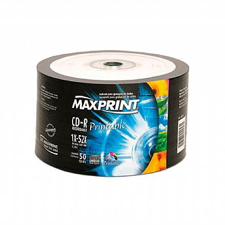 CD-R 700MB 52x - Printable - Tubo com 50 unidades - Maxprint 50605-1