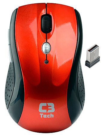 Mouse sem Fio C3 Tech M-W012 RD - 2.4GHz - 1600dpi - Vermelho