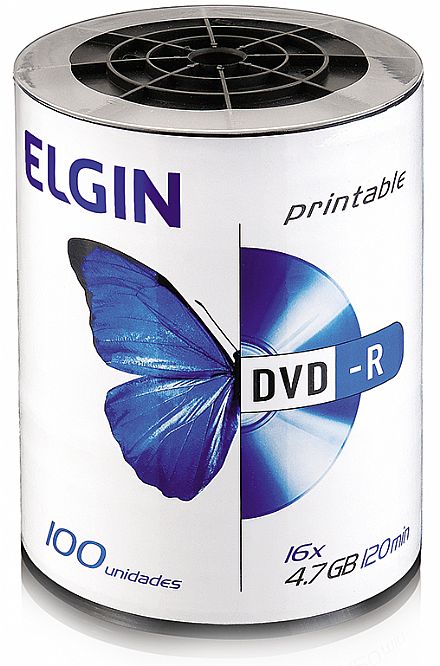 DVD-R 4.7GB 16x - Printable - Tubo com 100 unidades - Elgin 82068