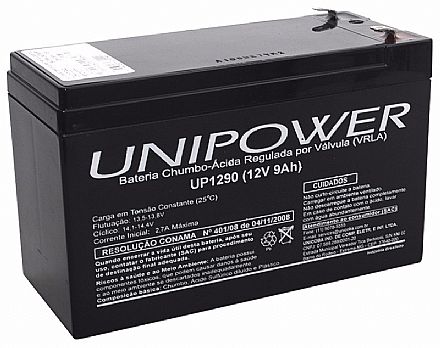 Bateria para Nobreak e Sistemas de Monitoramento e Segurança - 12V / 9Ah - Selada Estacionária - Unipower UP1290