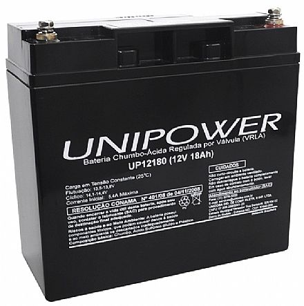 Bateria para Nobreak e Sistemas de Monitoramento e Segurança - 12V / 18Ah - Selada Estacionária - Unipower UP12180