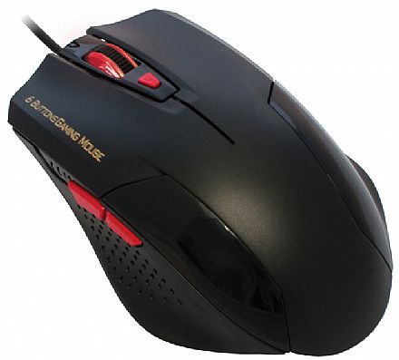 Mouse Gamer K-Mex MO-Y135 - USB - 1600dpi - Preto e Vermelho - Botão de ajuste de dpi - 6 Botões Programáveis