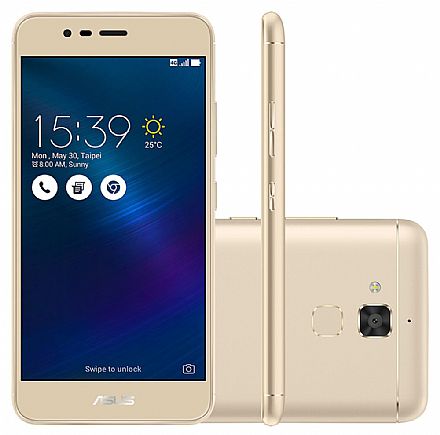 Smartphone Asus Zenfone 3 Max - Tela 5.2" HD, 16GB, Dual Chip, 4G, Câmera 13MP, Leitor Biométrico, Bateria de 4.100mAh - Dourado - ZC520TL-4G132BR