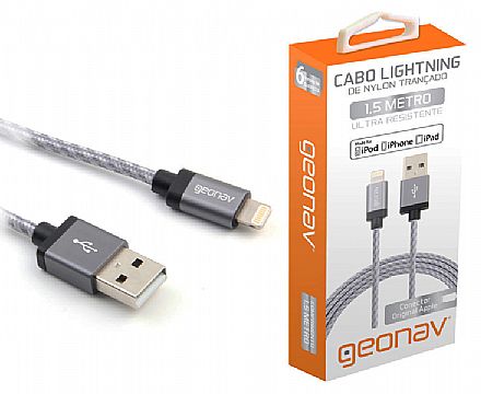 Cabo Lightning para USB - Para iPhone, iPad e iPod - 1,5 Metros - Revestido de Nylon Trançado - Geonav LIGH10T