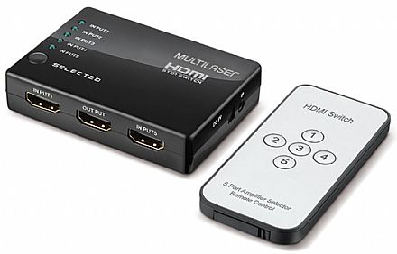 Switch HDMI com 5 Entradas - Controle Remoto - Multilaser WI346
