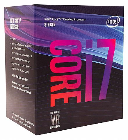 Intel® Core™ i7 8700 - LGA 1151 - Hexa Core - 3.2GHz (Turbo 4.6GHz) - cache 12MB - 8ª Geração Coffee Lake - BX80684I7870