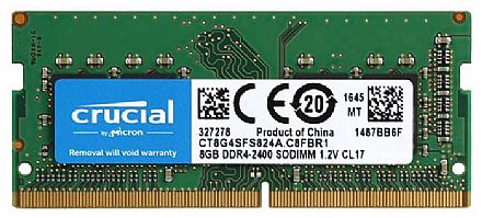 Memória SODIMM 8GB DDR4 2400MHz Crucial - para Notebook - CT8G4SFS824A