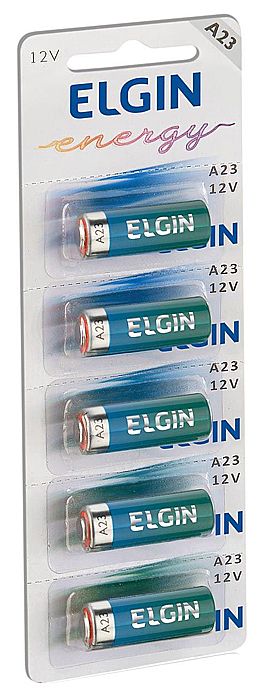 Bateria Alcalina A23 Elgin 82195 - Cartela com 5 unidades - para brinquedos, controles de portão automático e alarmes