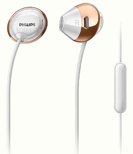 Fone de Ouvido Intra-Auricular Philips SHE4205WT/00 - com Microfone - Conector P2 - Branco e Dourado