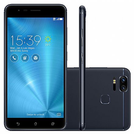 Smartphone Azus Zenfone Zoom S - Tela 5.5" Full HD AMOLED, 64GB, Dual Chip, Câmera Dupla 12MP, Bateria de 5000mAh - Preto - ZE553KL-3A073BR