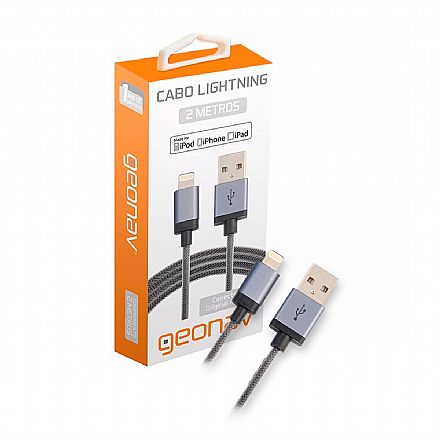 Cabo Lightning para USB - Para iPhone, iPad e iPod - 2 Metros - Revestido de Nylon Trançado - Geonav LIGH08
