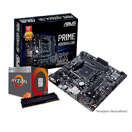 Kit AMD Ryzen™ 3 2200G + Asus Prime A320M-K/BR + Memória 8GB DDR4