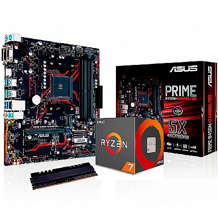 Kit Upgrade AMD Ryzen™ 7 2700 + Asus PRIME B450M GAMING/BR + Memória 8GB DDR4