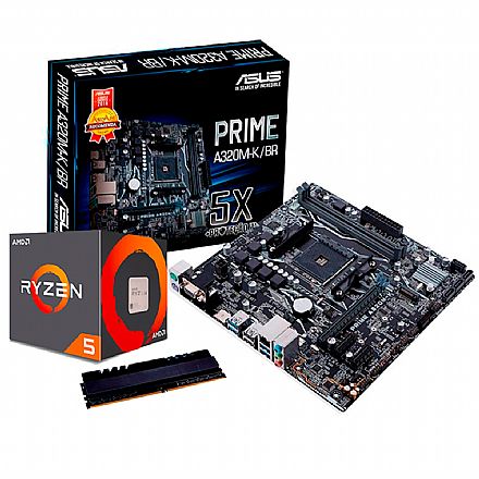 Kit Upgrade AMD Ryzen™ 5 2600 + Asus Prime A320M-K/BR + Memória 8GB DDR4