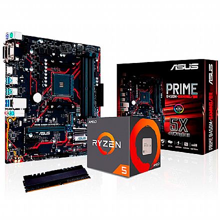Kit Upgrade AMD Ryzen™ 5 2600 + Asus Prime B450M GAMING/BR + Memória 8GB DDR4