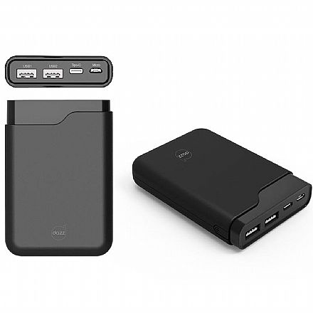 Power Bank Carregador Portátil Dazz Onix 10 - Bateria Externa 10.000mAh - Micro USB e Tipo C - para Smartphones, Tablets - Preto