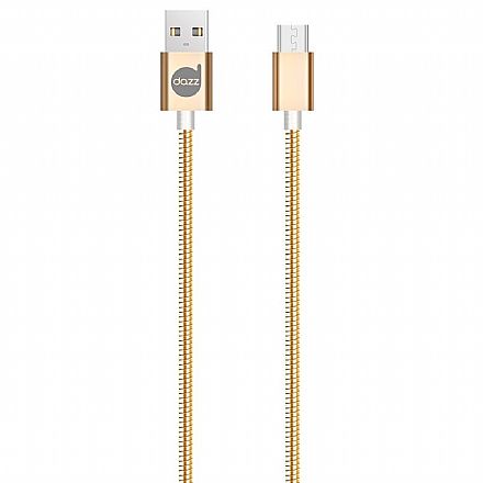 Cabo Micro USB para USB - 90cm - Dourado - Metal Entrelaçado - Dazz 6013671