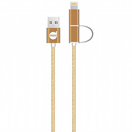 Cabo Lightning e Micro USB para USB - 2 em 1 - Micro USB e Lightning para iPhone - 90cm - Dourado - Nylon Entrelaçado - Licenciado Apple - Dazz 6013868