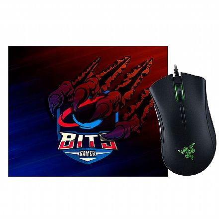 Kit Gamer Mouse Deathadder Elite Razer + Mousepad Bits Raptor Grande
