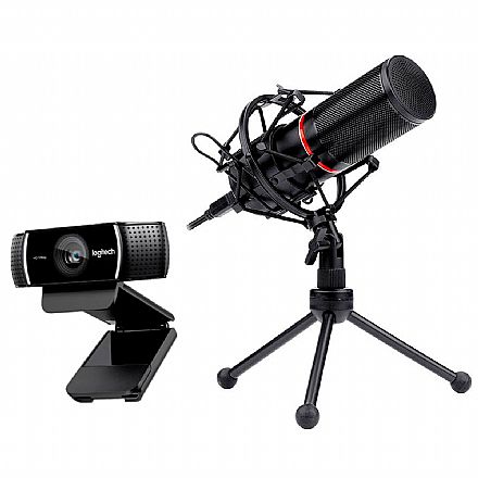 Kit Streamer – Webcam Logitech C922 + Microfone Condensador Redragon Blazar