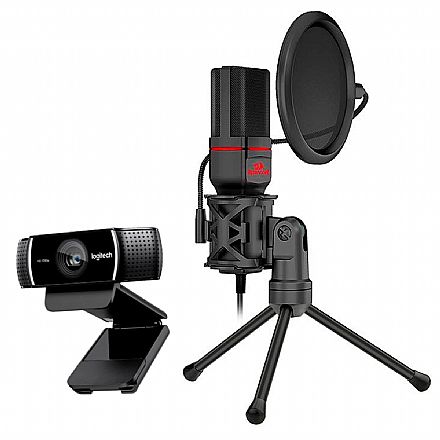 Kit Streamer – Webcam Logitech C922 + Microfone Condensador Redragon Seyfert