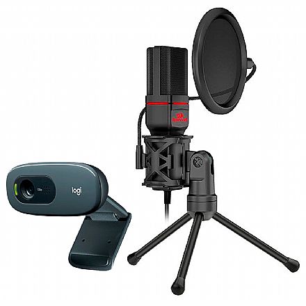 Kit Streamer – Webcam Logitech C270 + Microfone Condensador Redragon Seyfert