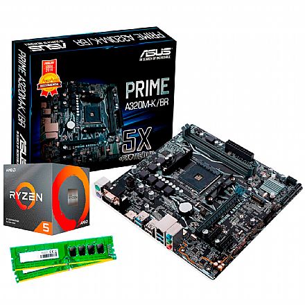 Kit Upgrade AMD Ryzen™ 5 3600X + Asus Prime A320M-K/BR + Memória 8GB DDR4