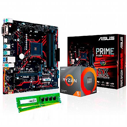 Kit Upgrade AMD Ryzen™ 5 3600X + Asus Prime B450M GAMING/BR + Memória 8GB DDR4