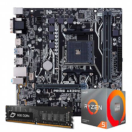 Kit Upgrade Processador AMD Ryzen™ 5 1600 AF + Placa Mãe Asus Prime A320M-K/BR + Memória 8GB DDR4