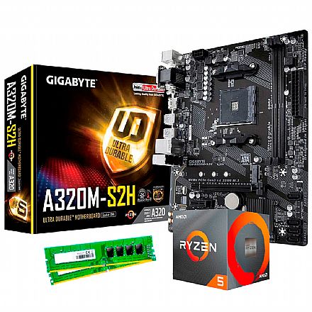 Kit Upgrade AMD Ryzen™ 5 1600 AF + Gigabyte GA-A320M-S2H + Memória 8GB DDR4