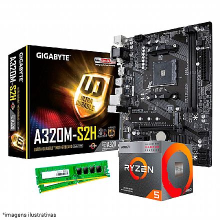 Kit Upgrade AMD Ryzen™ 5 3400G + Gigabyte GA-A320M-S2H + Memória 8GB DDR4