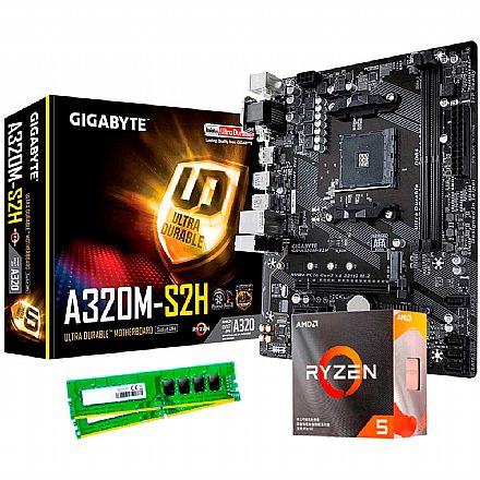 Kit Upgrade AMD Ryzen™ 5 3500X + Gigabyte GA-A320M-S2H-K/BR + Memória 8GB DDR4