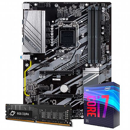 Kit Upgrade Processador Intel® Core™ i7 9700KF + Placa Mãe Gigabyte Z390 D + Memória 8GB DDR4