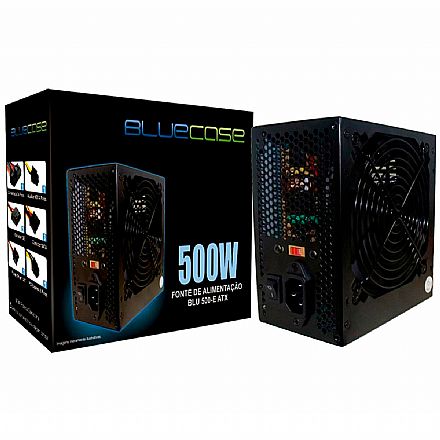 Fonte 500W Bluecase BLU500-E ATX - Eficiência 70% - Bivolt - com Cabo - BLU500ECASE1 - Sem caixa