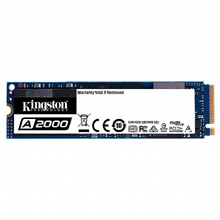 SSD M.2 500GB Kingston A2000 - NVMe - 3D NAND - Leitura 2200MB/s - Gravação 2000MB/s - SA2000M8/500G