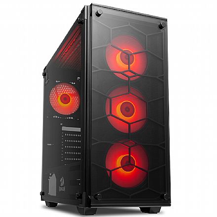 Gabinete Gamer Redragon Wheeljack Red - com 4 Coolers LED Vermelho - Laterais e Frontal em Vidro - Mid Tower - GC-606BK-R