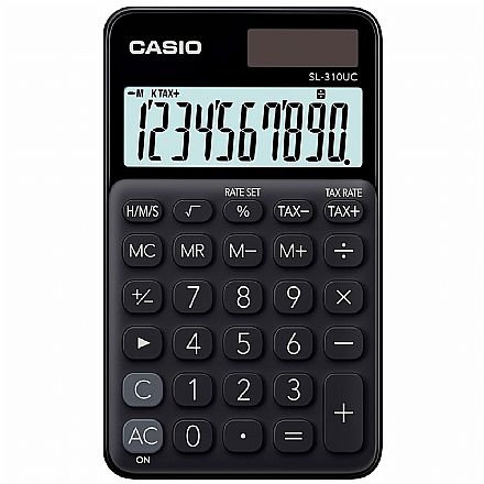 Calculadora de Bolso Casio - 10 dígitos - Alimentação Solar e Bateria - Preta - SL-310UC-BK