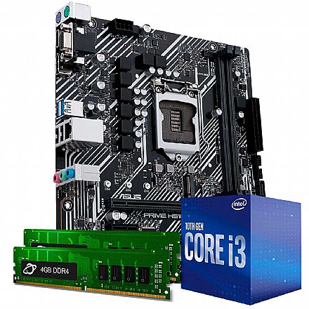 Kit Upgrade Intel® Core™ i3 10100 + Asus Prime H510M-E + Memória 8GB (2x4GB)