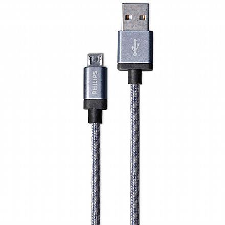 Cabo Micro USB para USB - Cabo em Nylon Trançado - 1.2 metro - Philips DLC2518N/97