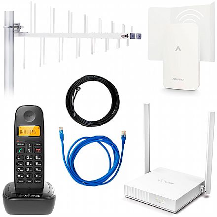 Kit Internet Rural Modem 4G Externo + Tefefone sem Fio + Antena Externa FullBand + Roteador Wi-Fi + Cabos de Conexão