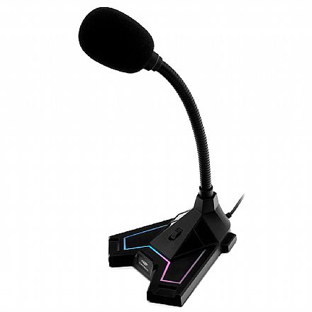 Microfone Gamer C3Tech MI-G100BK - LED Multicores - Haste Flexível