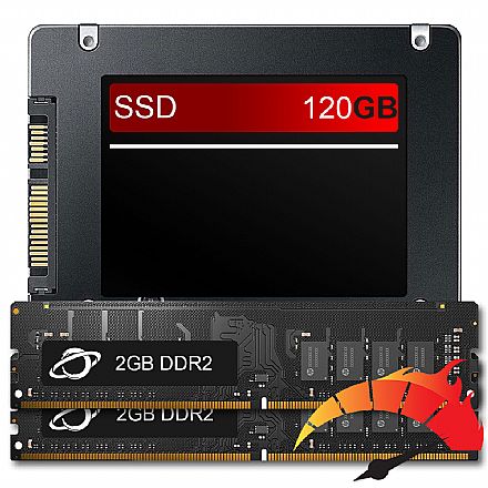 Kit Upgrade de alto desempenho - SSD 120GB + Memória 4GB DDR2 (2x2GB), aumento da velocidade do PC em até 10x