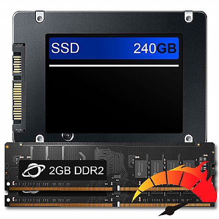 Kit Upgrade de alto desempenho - SSD 240GB + Memória 4GB DDR2 (2x2GB), aumento da velocidade do PC em até 10x