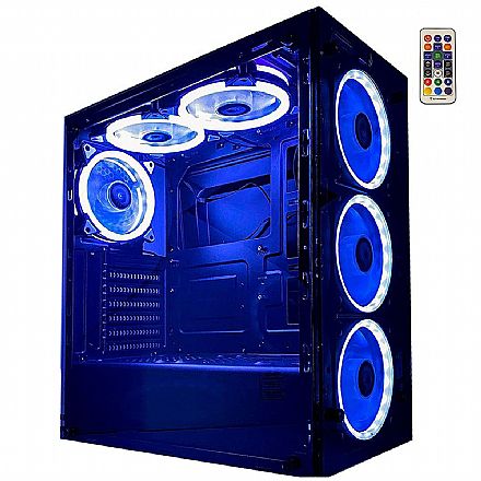 Gabinete Gamer Rise Mode Glass 06 - Lateral e Frontal em Vidro Temperado - 6 coolers RGB e Controle Remoto - RM-CA-06-RGB