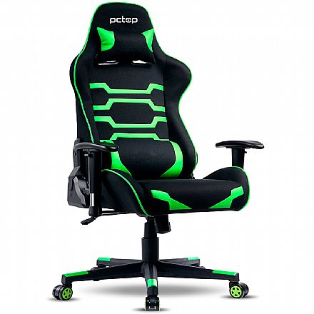 Cadeira Gamer PCTop Power X-2555 - Encosto Reclinável de 180° - Preta e Verde - 0079637-01
