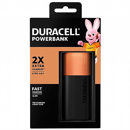 Power Bank Carregador Portátil Duracell PB2 - Bateria Externa 6.700mAh - USB